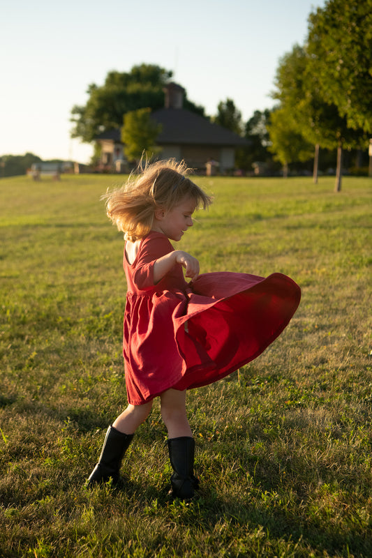 Toddler Cotton Twirl Dress with 3/4 Sleeves: Classic, Cozy, Comfort for Everyday Adventures.