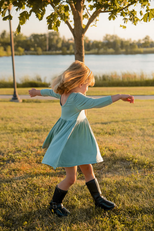 Toddler Bamboo Twirl Dress with 3/4 Sleeves: Soft, Breathable, and Perfect for Everyday Adventures